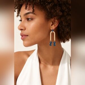 Handmade Blue and Gold U-Shape Earrings